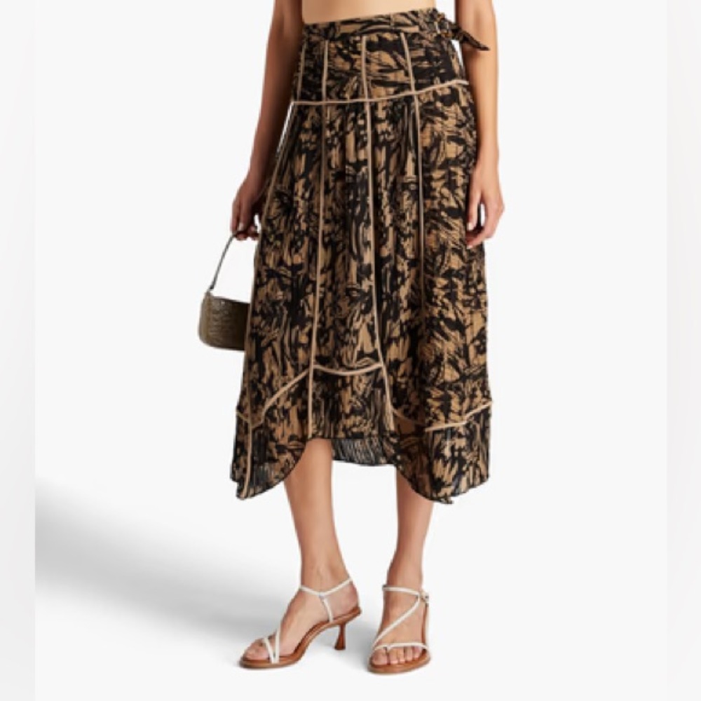 NWT Jonathan Simkhai Lilliana Printed Plissé-ge Midi Skirt Midnight Floral